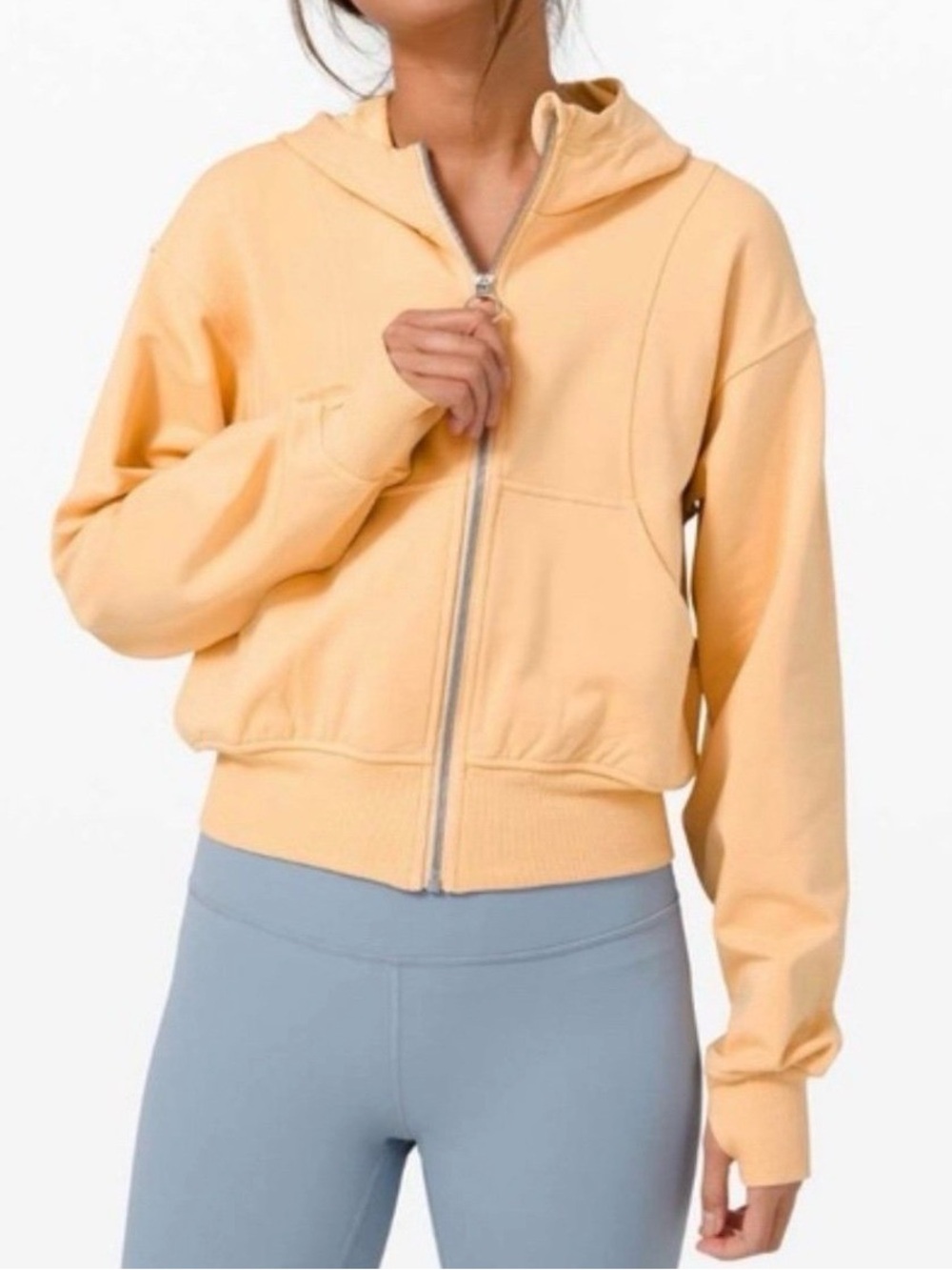 Lululemon Catch a Breath Zip Hoodie – Size 14, Ivory Peach, Cropped Fleece Zip-U